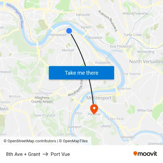 8th Ave + Grant to Port Vue map