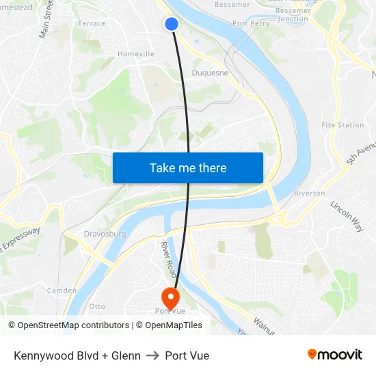 Kennywood Blvd + Glenn to Port Vue map