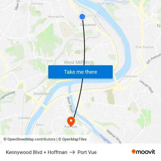 Kennywood Blvd + Hoffman to Port Vue map