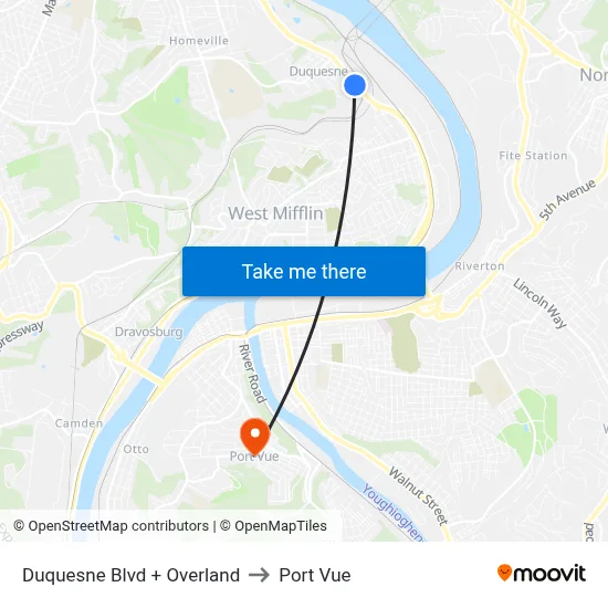 Duquesne Blvd + Overland to Port Vue map