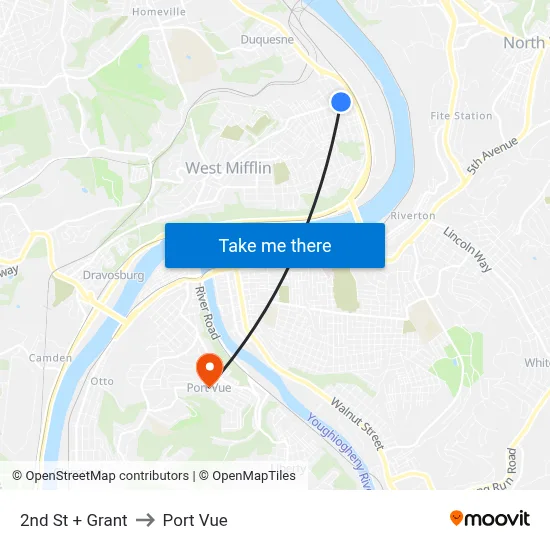 2nd St + Grant to Port Vue map