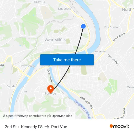 2nd St + Kennedy FS to Port Vue map