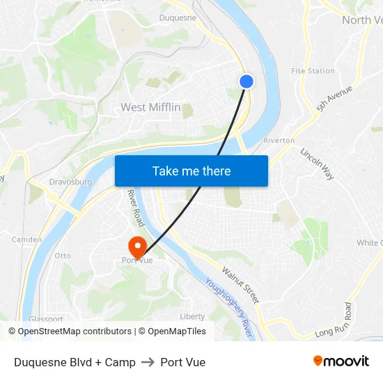 Duquesne Blvd + Camp to Port Vue map