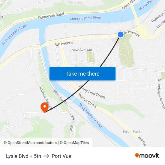 Lysle Blvd + 5th to Port Vue map