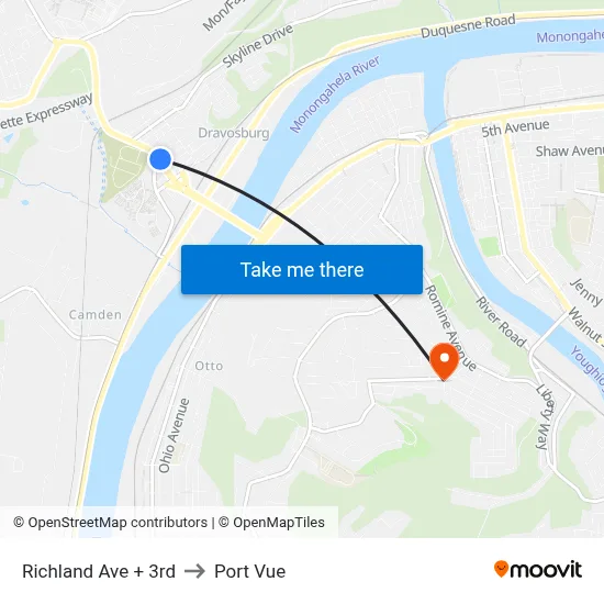 Richland Ave + 3rd to Port Vue map