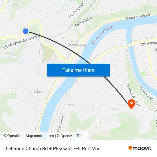 Lebanon Church Rd + Pleasant to Port Vue map