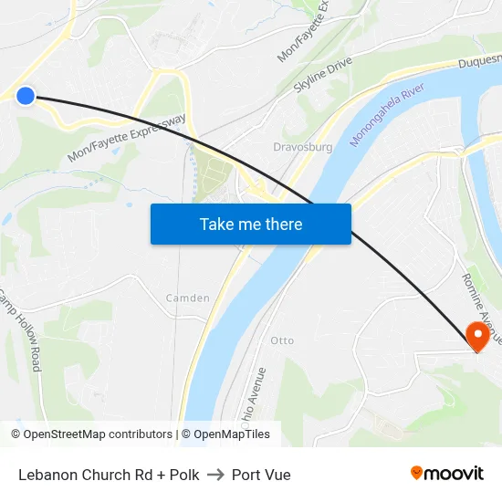 Lebanon Church Rd + Polk to Port Vue map