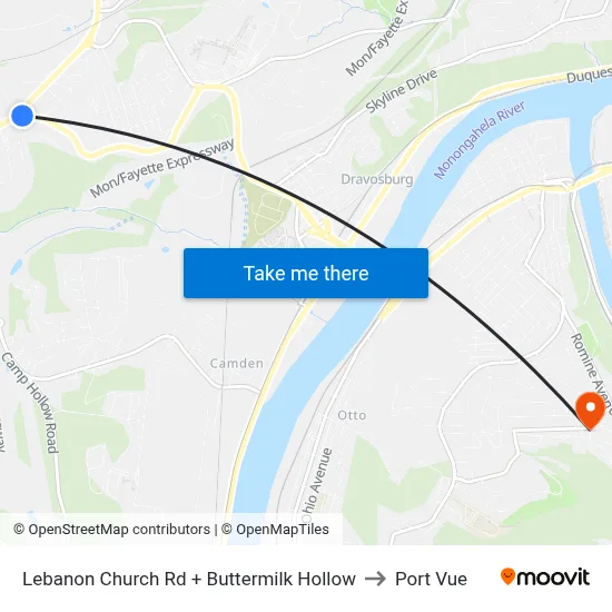 Lebanon Church Rd + Buttermilk Hollow to Port Vue map