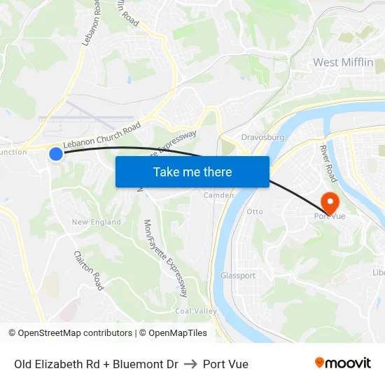 Old Elizabeth Rd + Bluemont Dr to Port Vue map