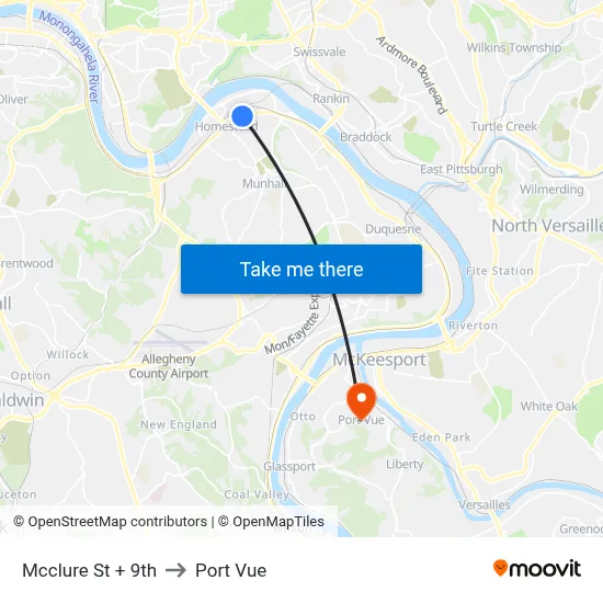 Mcclure St + 9th to Port Vue map