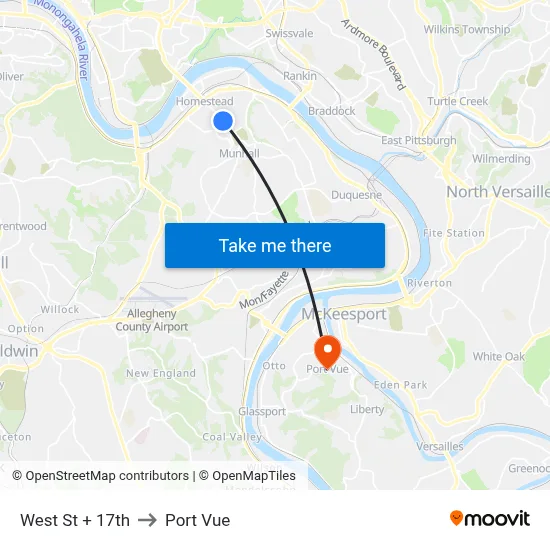 West St + 17th to Port Vue map