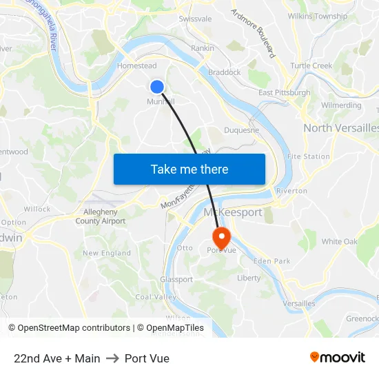 22nd Ave + Main to Port Vue map