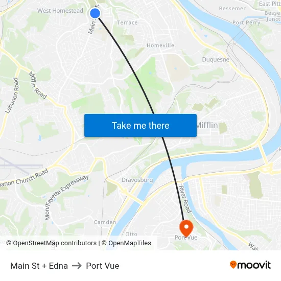 Main St + Edna to Port Vue map