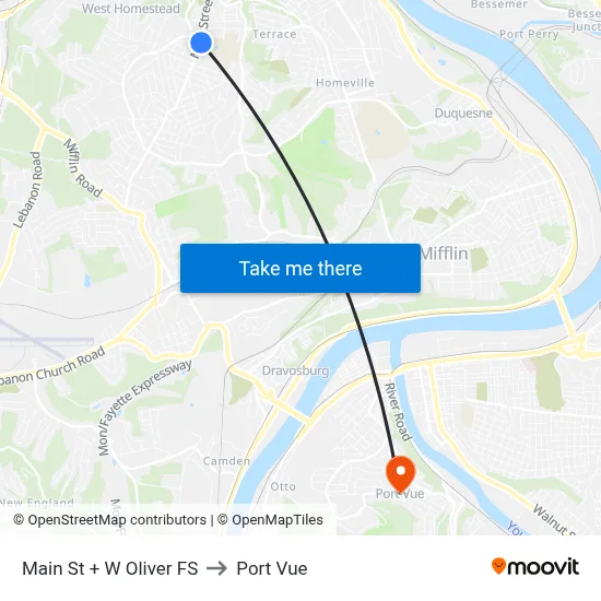 Main St + W Oliver FS to Port Vue map