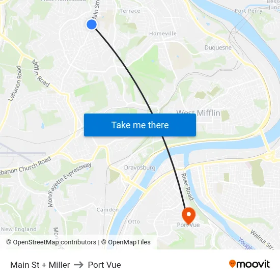 Main St + Miller to Port Vue map