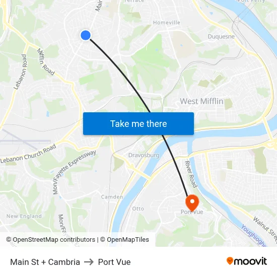 Main St + Cambria to Port Vue map