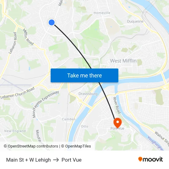 Main St + W Lehigh to Port Vue map