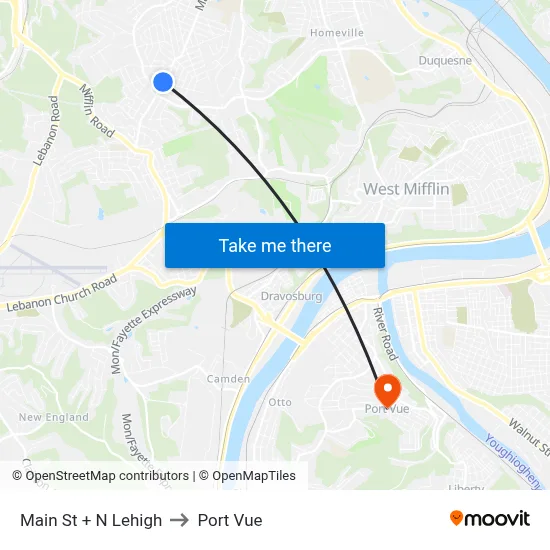 Main St + N Lehigh to Port Vue map