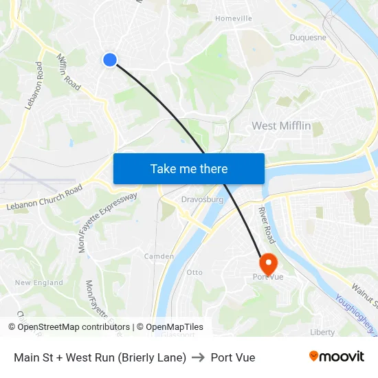Main St + West Run (Brierly Lane) to Port Vue map