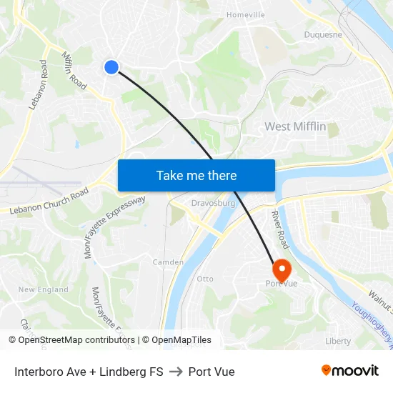 Interboro Ave + Lindberg FS to Port Vue map