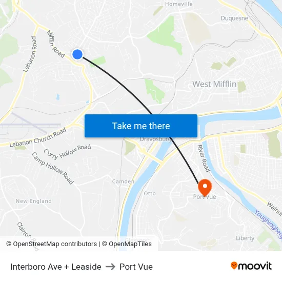 Interboro Ave + Leaside to Port Vue map