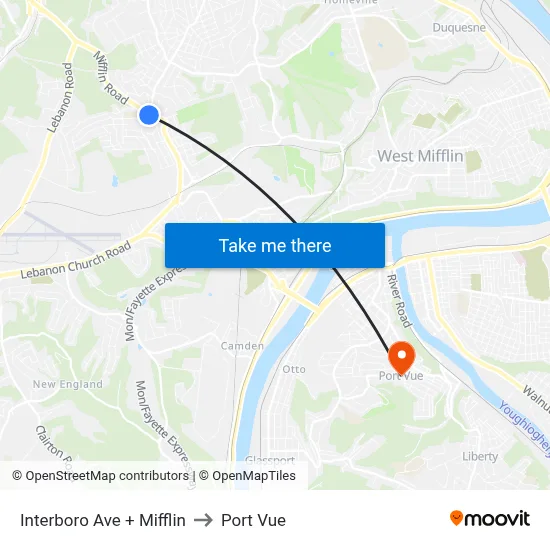 Interboro Ave + Mifflin to Port Vue map