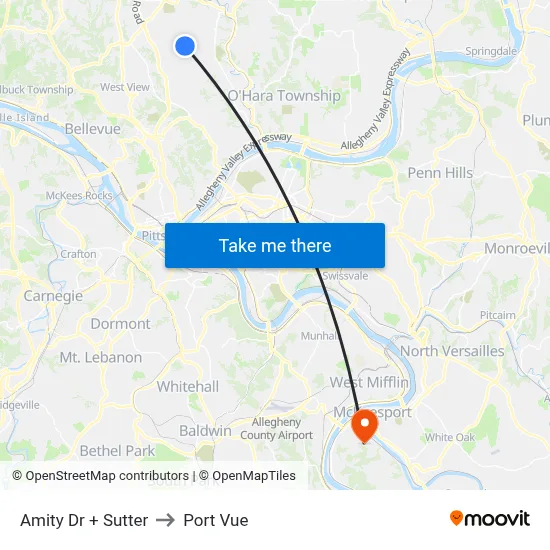 Amity Dr + Sutter to Port Vue map