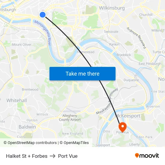 Halket St + Forbes to Port Vue map