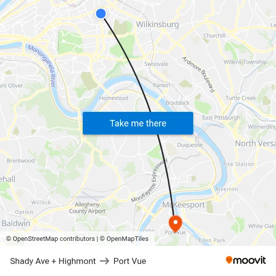Shady Ave + Highmont to Port Vue map