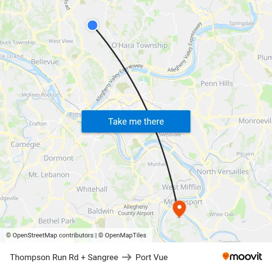 Thompson Run Rd + Sangree to Port Vue map