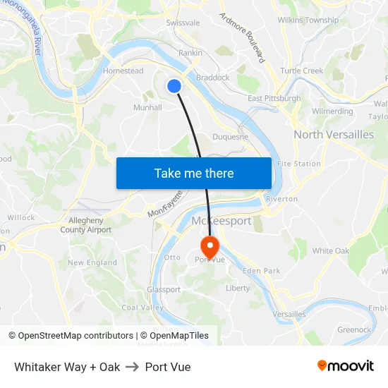 Whitaker Way + Oak to Port Vue map