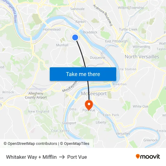 Whitaker Way + Mifflin to Port Vue map