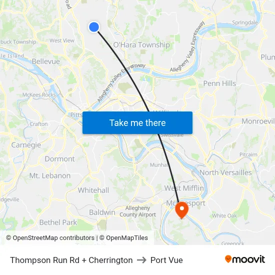 Thompson Run Rd + Cherrington to Port Vue map