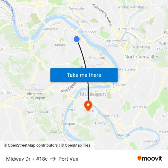 Midway Dr + #18c to Port Vue map