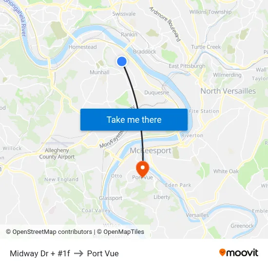 Midway Dr + #1f to Port Vue map