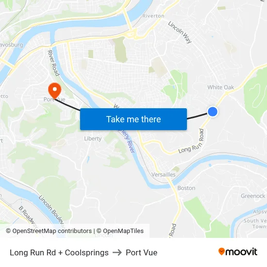 Long Run Rd + Coolsprings to Port Vue map