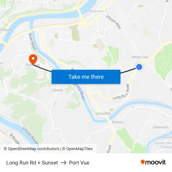 Long Run Rd + Sunset to Port Vue map