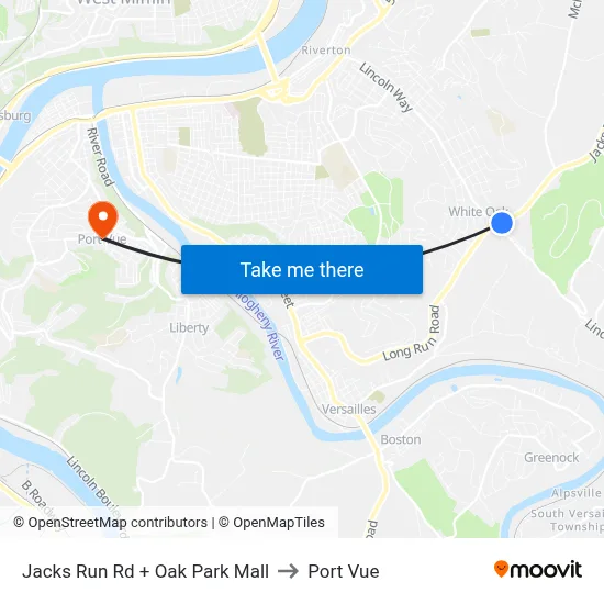 Jacks Run Rd + Oak Park Mall to Port Vue map