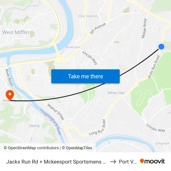 Jacks Run Rd + Mckeesport Sportsmens Assoc to Port Vue map