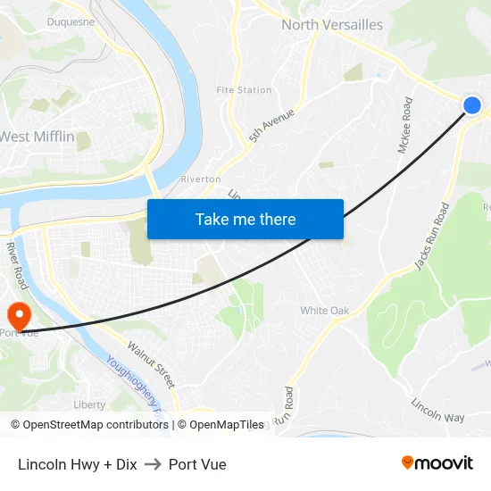Lincoln Hwy + Dix to Port Vue map