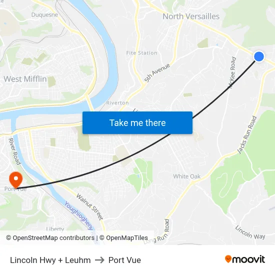 Lincoln Hwy + Leuhm to Port Vue map