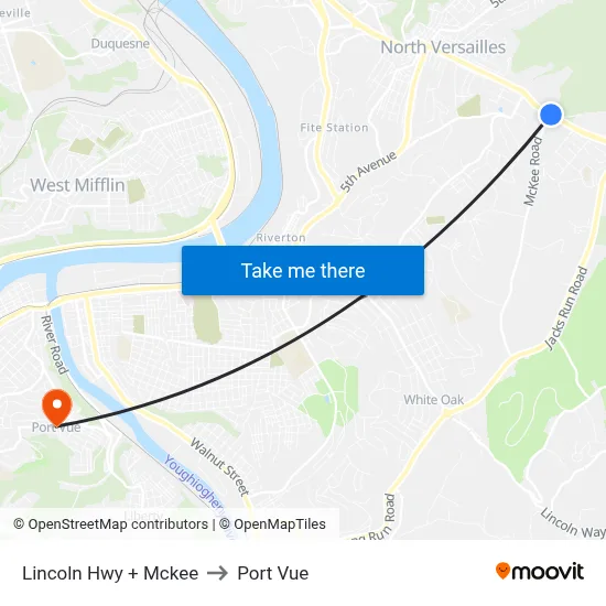 Lincoln Hwy + Mckee to Port Vue map