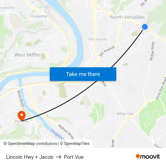 Lincoln Hwy + Jacob to Port Vue map