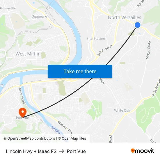 Lincoln Hwy + Isaac FS to Port Vue map