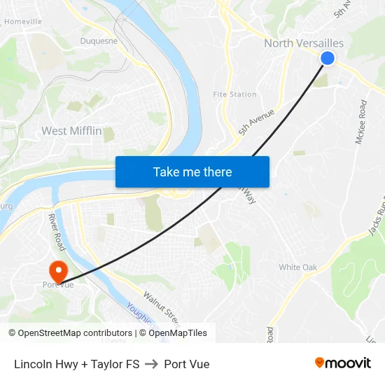 Lincoln Hwy + Taylor FS to Port Vue map