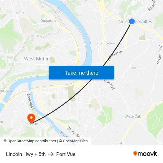 Lincoln Hwy + 5th to Port Vue map