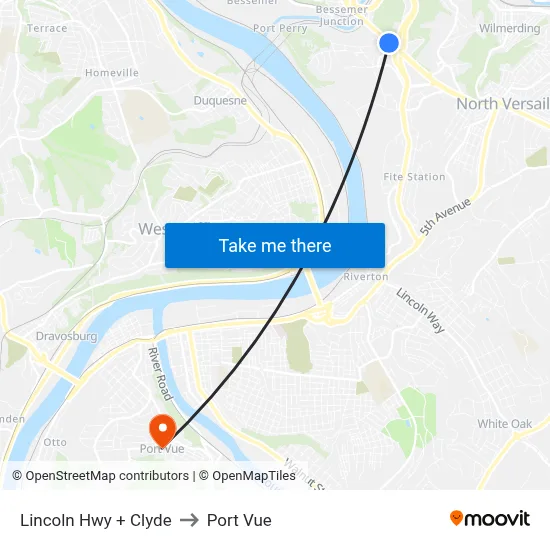 Lincoln Hwy + Clyde to Port Vue map