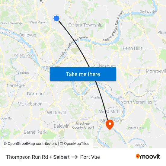 Thompson Run Rd + Seibert to Port Vue map