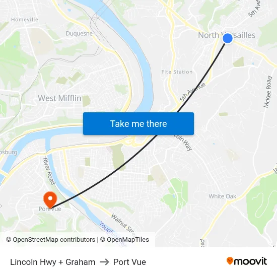 Lincoln Hwy + Graham to Port Vue map