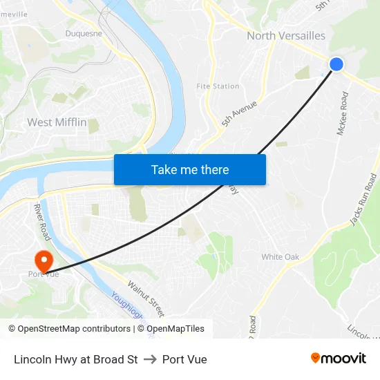 Lincoln Hwy at Broad St to Port Vue map